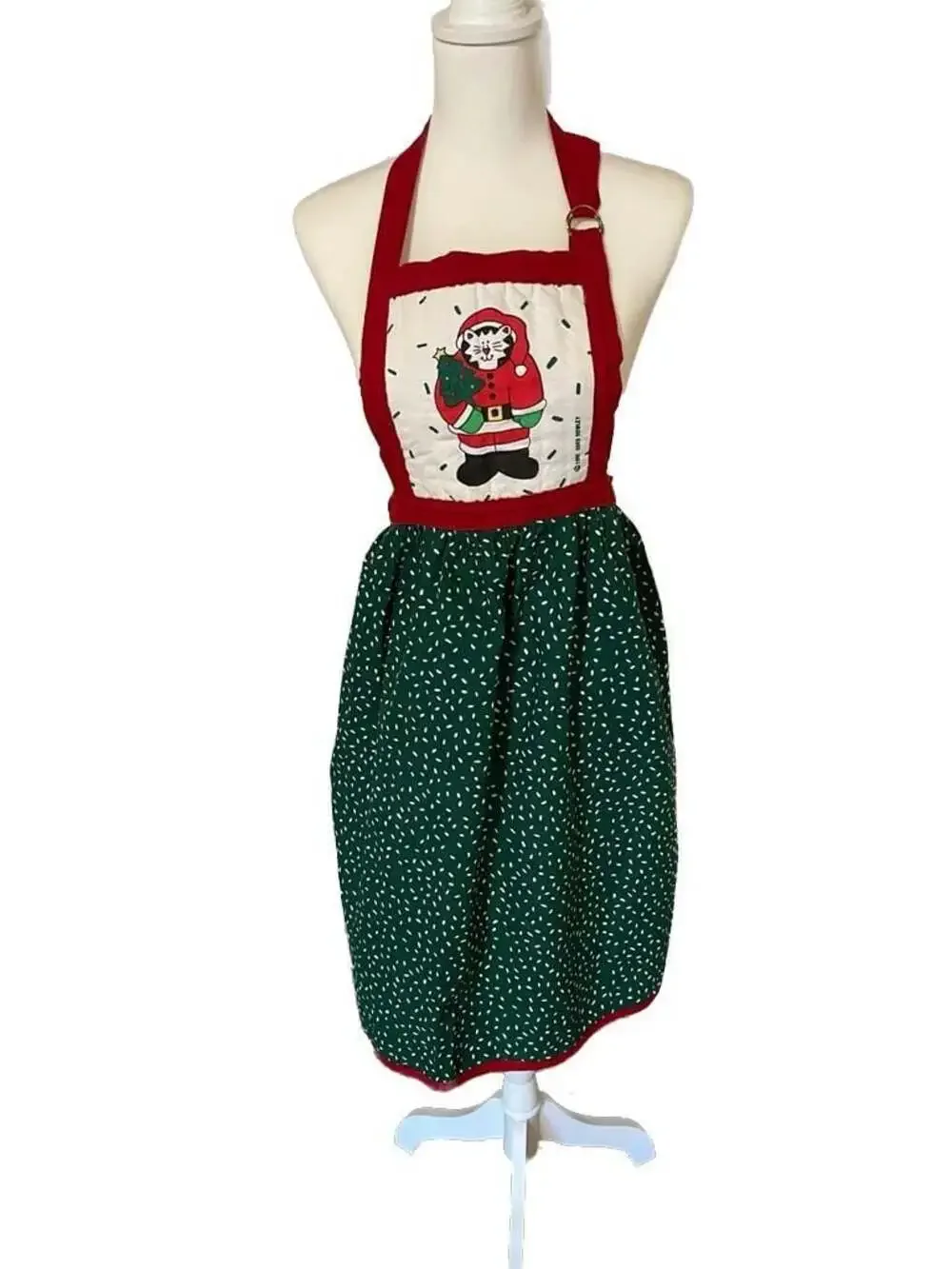 VTG 1992 Coco Dowley Christmas Apron Santa Claws Cat 100% Cotton Holiday